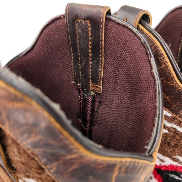 Laredo Bailey Honey Brown Leather Woven Southwestern Print Western Cowboy Boots - Picture 11 of 15